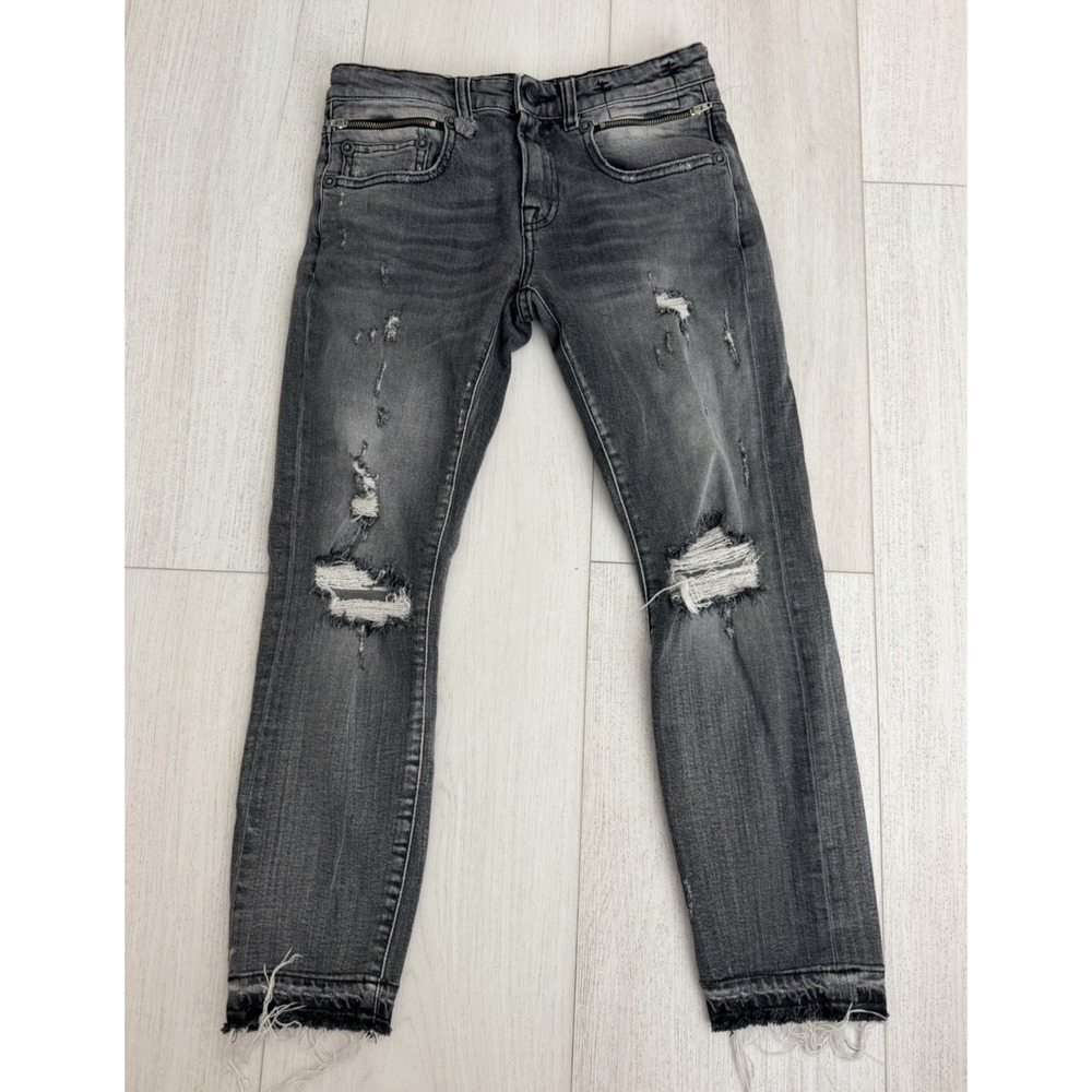 R13 Biker Boy Skinny Jeans Union Wash w/ Rips Made in Italy R13W0087-305 Sz 24